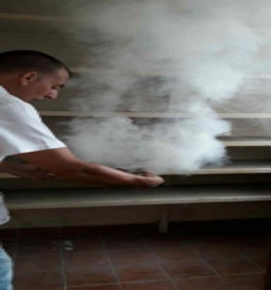 Visión de una entidad entre el humo durante la limpieza de una vivienda